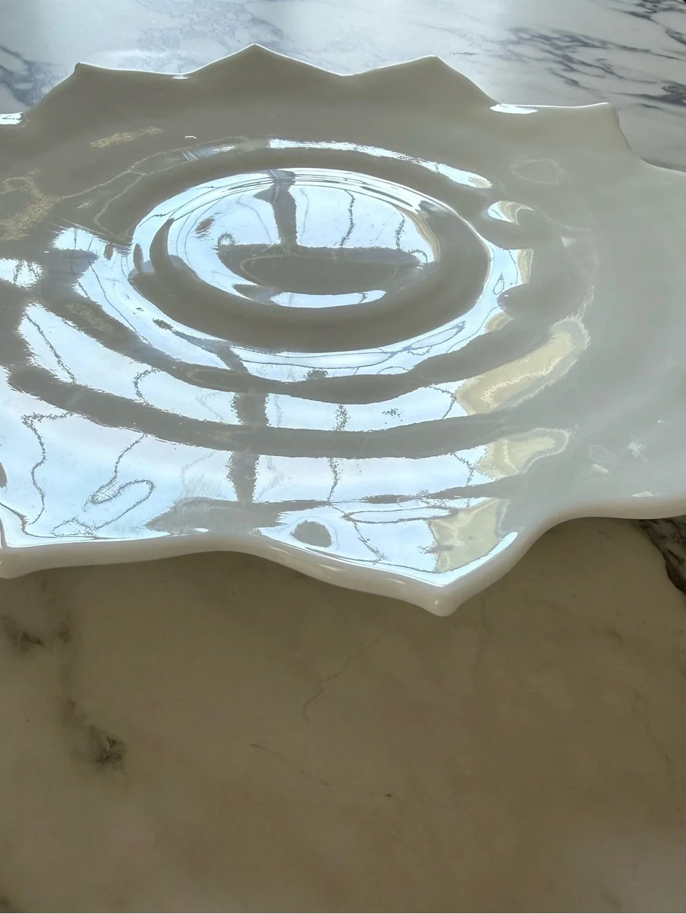 Westmoreland Milk Glass Lotus Flower Serving Platter 13.5” Vintage Centerpiece
